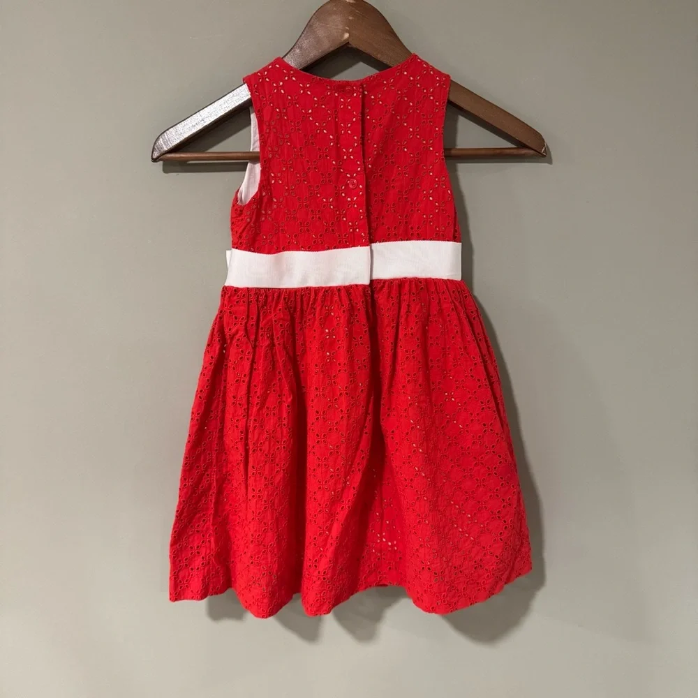 Janie and Jack Eyelet Bow Sleeveless‎ Dress in Vintage Red Size 3